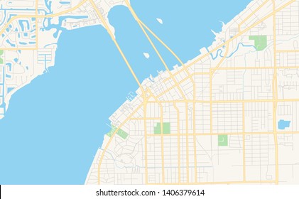 Empty vector map of Fort Myers, Florida, USA, printable road map created in classic web colors for infographic backgrounds.