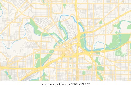 Empty vector map of Fort Worth, Texas, USA, printable road map created in classic web colors for infographic backgrounds.