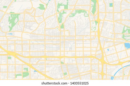 Empty vector map of Fullerton, California, USA, printable road map created in classic web colors for infographic backgrounds.