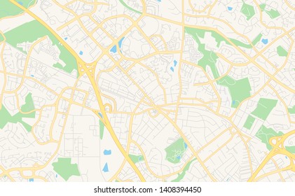 Empty vector map of Gaithersburg, Maryland, USA, printable road map created in classic web colors for infographic backgrounds.