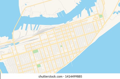 Empty Vector Map Of Galveston, Texas, United States Of America, Printable Road Map Created In Classic Web Colors For Infographic Backgrounds.