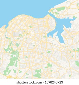 Empty vector map of Havana, Havana, Cuba, printable road map created in classic web colors for infographic backgrounds.