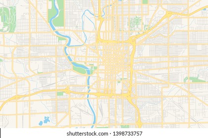 Empty vector map of Indianapolis, Indiana, USA, printable road map created in classic web colors for infographic backgrounds.