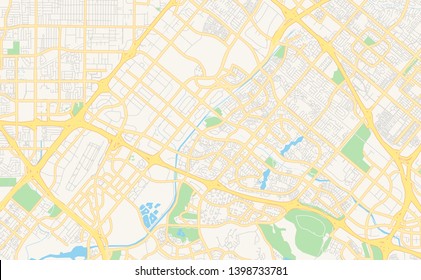 Empty vector map of Irvine, California, USA, printable road map created in classic web colors for infographic backgrounds.