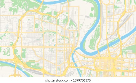 Empty vector map of Kansas City, Kansas, USA, printable road map created in classic web colors for infographic backgrounds.