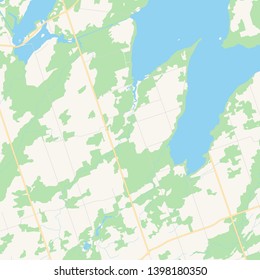 Empty vector map of Kawartha Lakes, Ontario, Canada, printable road map created in classic web colors for infographic backgrounds.
