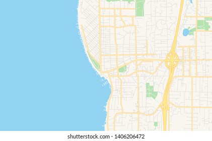 Empty vector map of Kirkland, Washington, USA, printable road map created in classic web colors for infographic backgrounds.
