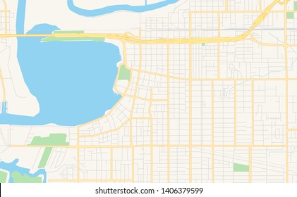 Empty vector map of Lake Charles, Louisiana, USA, printable road map created in classic web colors for infographic backgrounds.