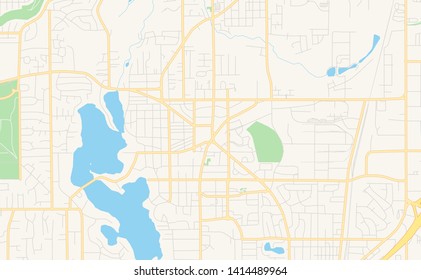 Empty vector map of Lakewood, Washington, USA, printable road map created in classic web colors for infographic backgrounds.