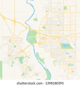 Empty vector map of Lethbridge, Alberta, Canada, printable road map created in classic web colors for infographic backgrounds.