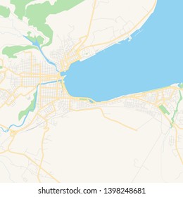Empty vector map of Matanzas, Matanzas, Cuba, printable road map created in classic web colors for infographic backgrounds.