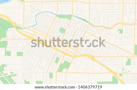 Empty vector map of Merced, California, USA, printable road map created in classic web colors for infographic backgrounds.