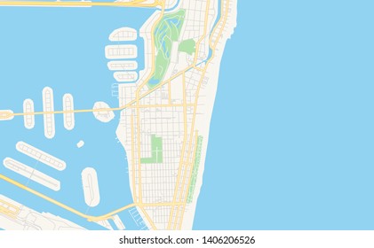 Empty vector map of Miami Beach, Florida, USA, printable road map created in classic web colors for infographic backgrounds.