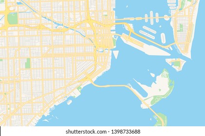 Empty vector map of Miami, Florida, USA, printable road map created in classic web colors for infographic backgrounds.