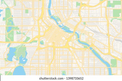 Empty vector map of Minneapolis, Minnesota, USA, printable road map created in classic web colors for infographic backgrounds.