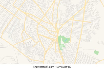Empty vector map of Monclova, Coahuila, Mexico, printable road map created in classic web colors for infographic backgrounds.