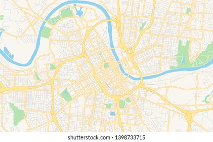 Empty vector map of Nashville, Tennessee, USA, printable road map created in classic web colors for infographic backgrounds.