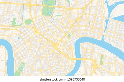 Empty vector map of New Orleans, Louisiana, USA, printable road map created in classic web colors for infographic backgrounds.