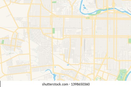 Empty vector map of Nuevo Laredo, Tamaulipas, Mexico, printable road map created in classic web colors for infographic backgrounds.