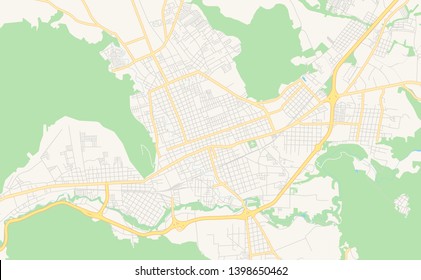 Empty vector map of Orizaba, Veracruz, Mexico, printable road map created in classic web colors for infographic backgrounds.