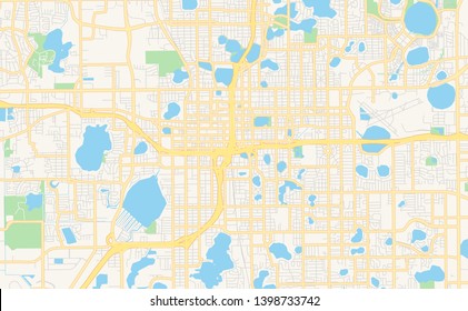 Empty vector map of Orlando, Florida, USA, printable road map created in classic web colors for infographic backgrounds.