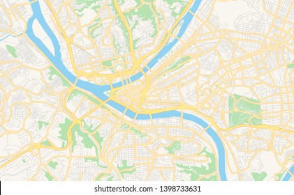 Empty vector map of Pittsburgh, Pennsylvania, USA, printable road map created in classic web colors for infographic backgrounds.