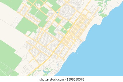 Empty vector map of Playa del Carmen, Quintana Roo, Mexico, printable road map created in classic web colors for infographic backgrounds.