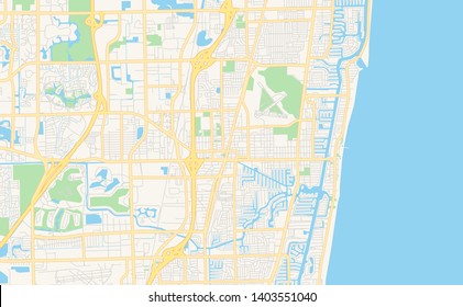 Empty vector map of Pompano Beach, Florida, USA, printable road map created in classic web colors for infographic backgrounds.