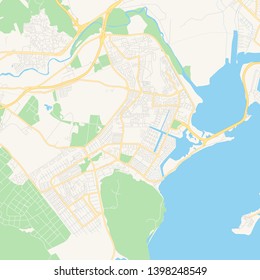 Empty vector map of Portmore, Clarendon, Jamaica, printable road map created in classic web colors for infographic backgrounds.