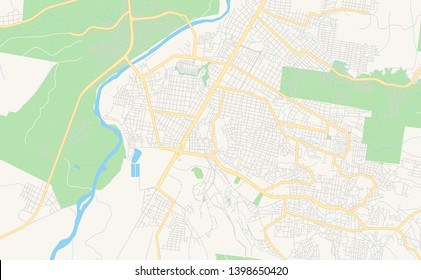 Empty vector map of Poza Rica, Veracruz, Mexico, printable road map created in classic web colors for infographic backgrounds.