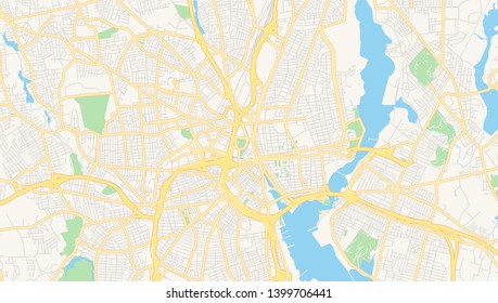 Empty vector map of Providence, Rhode Island, USA, printable road map created in classic web colors for infographic backgrounds.