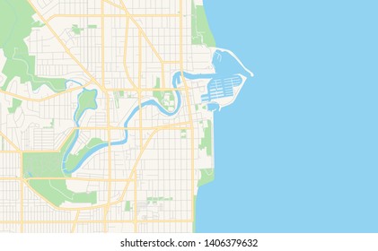 Empty vector map of Racine, Wisconsin, USA, printable road map created in classic web colors for infographic backgrounds.