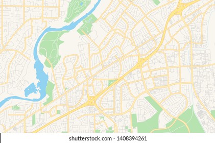 Empty vector map of Rancho Cordova, California, USA, printable road map created in classic web colors for infographic backgrounds.