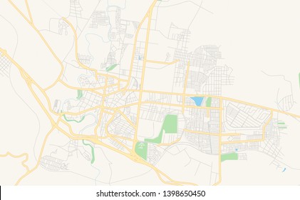 Empty vector map of San Juan del Río, Querétaro, Mexico, printable road map created in classic web colors for infographic backgrounds.