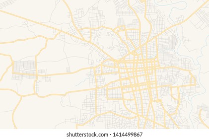 Empty vector map of San Miguel, San Miguel, El Salvador, printable road map created in classic web colors for infographic backgrounds.