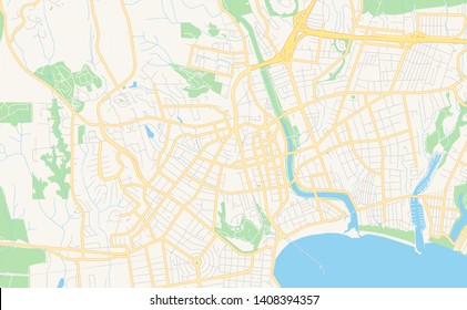 Empty vector map of Santa Cruz, California, USA, printable road map created in classic web colors for infographic backgrounds.