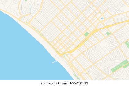Empty vector map of Santa Monica, California, USA, printable road map created in classic web colors for infographic backgrounds.