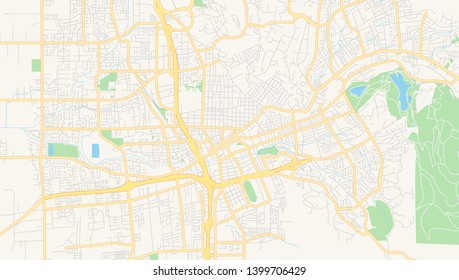 Empty vector map of Santa Rosa, California, USA, printable road map created in classic web colors for infographic backgrounds.
