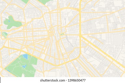 Empty vector map of Soledad de Graciano Sánchez, San Luis Potosí, Mexico, printable road map created in classic web colors for infographic backgrounds.