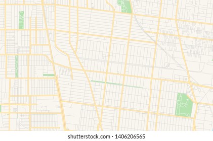 Empty vector map of South Gate, California, USA, printable road map created in classic web colors for infographic backgrounds.