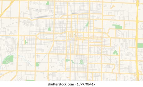 Empty vector map of Springfield, Missouri, USA, printable road map created in classic web colors for infographic backgrounds.