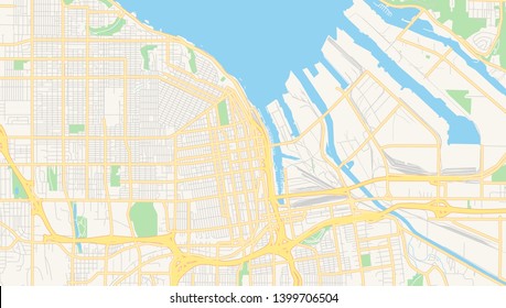 Empty vector map of Tacoma, Washington, USA, printable road map created in classic web colors for infographic backgrounds.