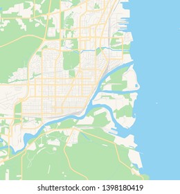 Empty vector map of Thunder Bay, Ontario, Canada, printable road map created in classic web colors for infographic backgrounds.
