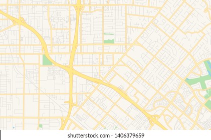 Empty vector map of Tustin, California, USA, printable road map created in classic web colors for infographic backgrounds.