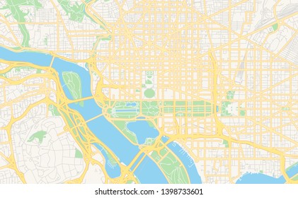 Empty vector map of Washington, D.C., USA, printable road map created in classic web colors for infographic backgrounds.