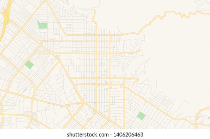 Empty vector map of Whittier, California, USA, printable road map created in classic web colors for infographic backgrounds.