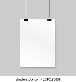 Empty vector paper frame mockup. With paper clip