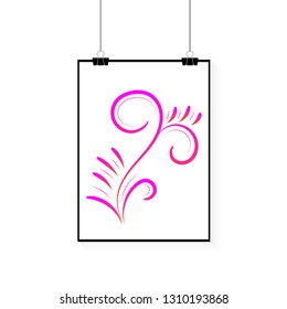 Empty vector paper frame mockup. With paper clip