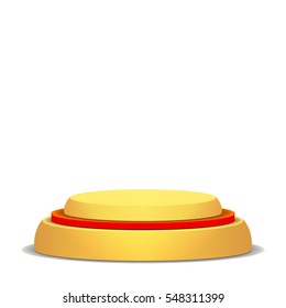 Empty Vector Podium. Isolated On White Background. Yellow 3D Stage. Realistic Platform. Round Pedestal Concept.