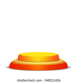 Empty Vector Podium. Isolated On White Background. Yellow 3D Stage. Realistic Platform. Round Pedestal Concept.